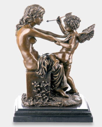 Woman and Little Cupid with an Arrow Bronze Sculpture