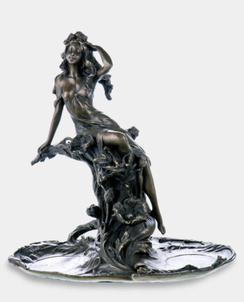 Nymph by the Lake Figural Bronze Platter with Woman Sculpture
