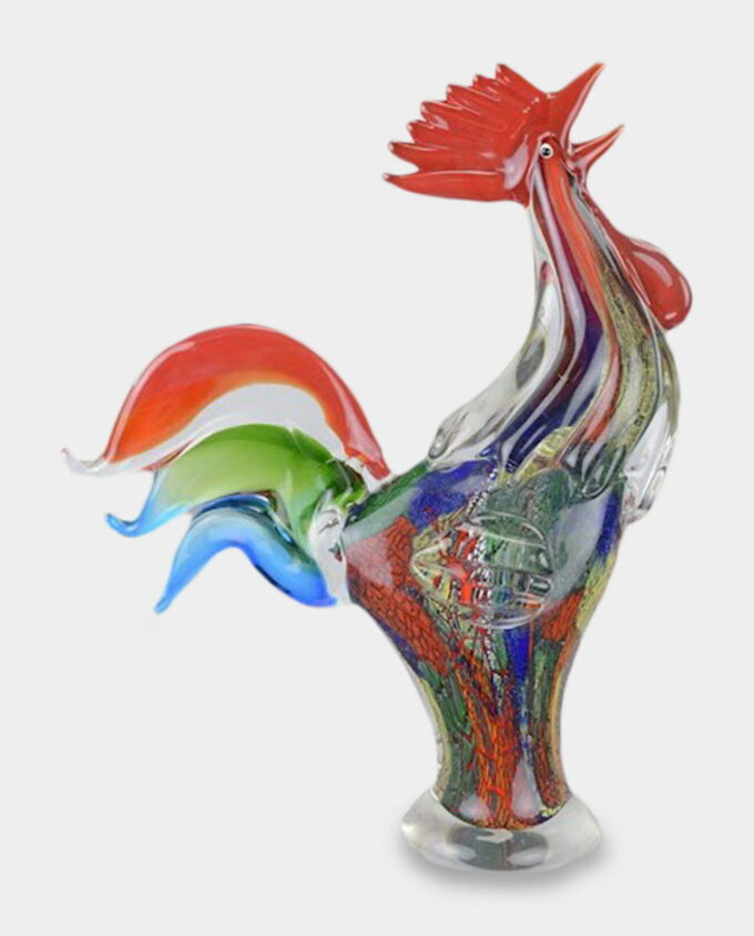 Glass Figure Murano Style Multicolored Rooster