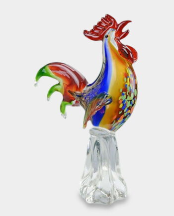Glass Figure Murano Style Multicolor Rooster on Base