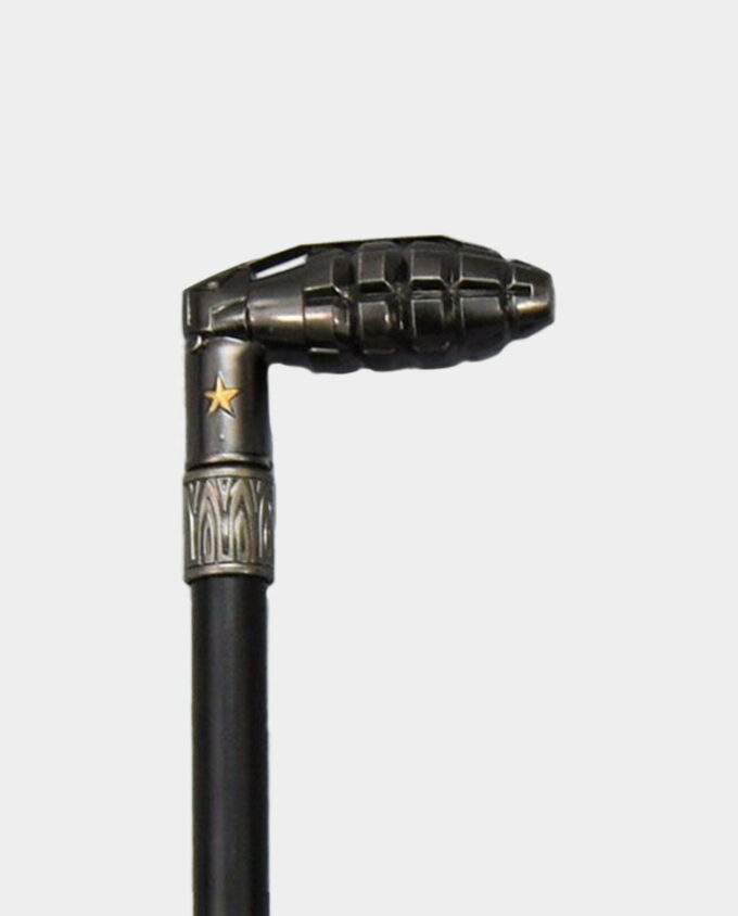 Wooden Cane with Grenade Black