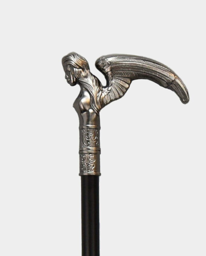 Wooden Cane with Angel Black