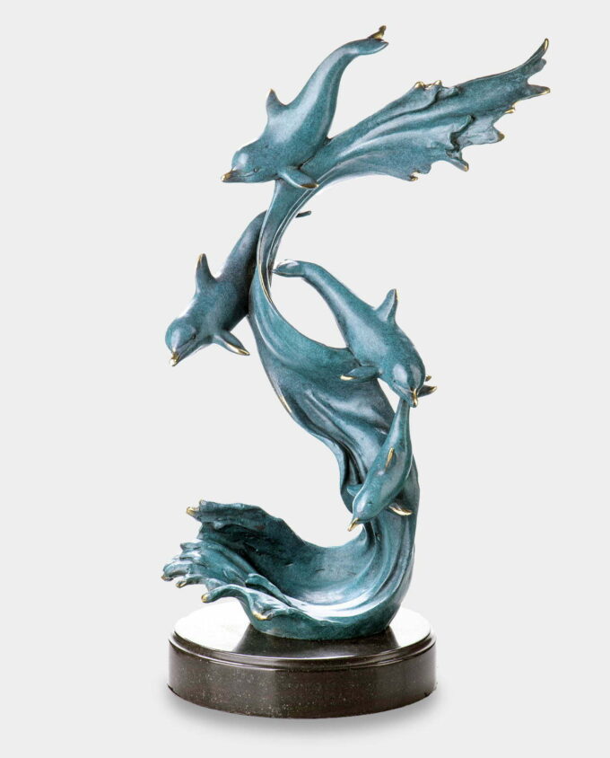 Dolphins Among the Waves Bronze Sculpture