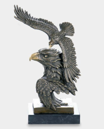 Sweeping Eagle and His Bust Sculpture in Bronze on Marble