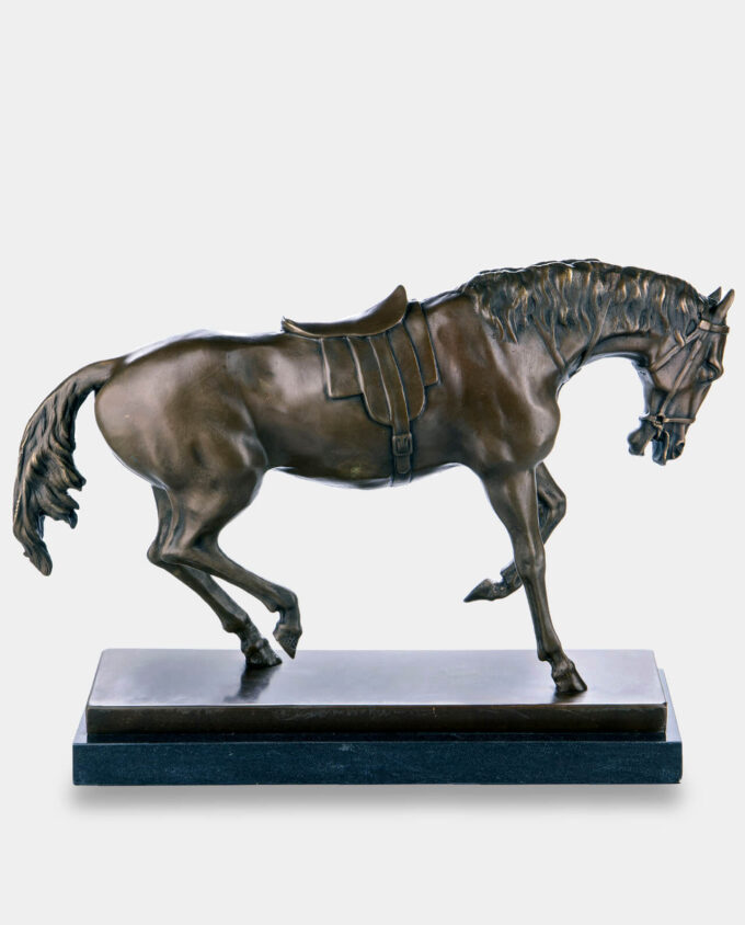 Saddled Horse Bronze Sculpture on Marble Base