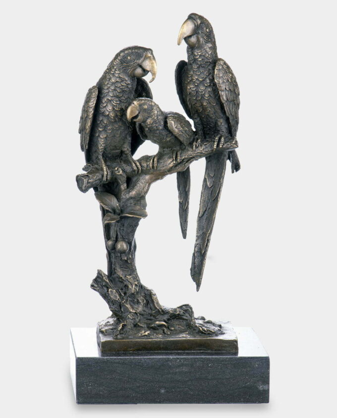 Parrots on a Branch Bronze Sculpture