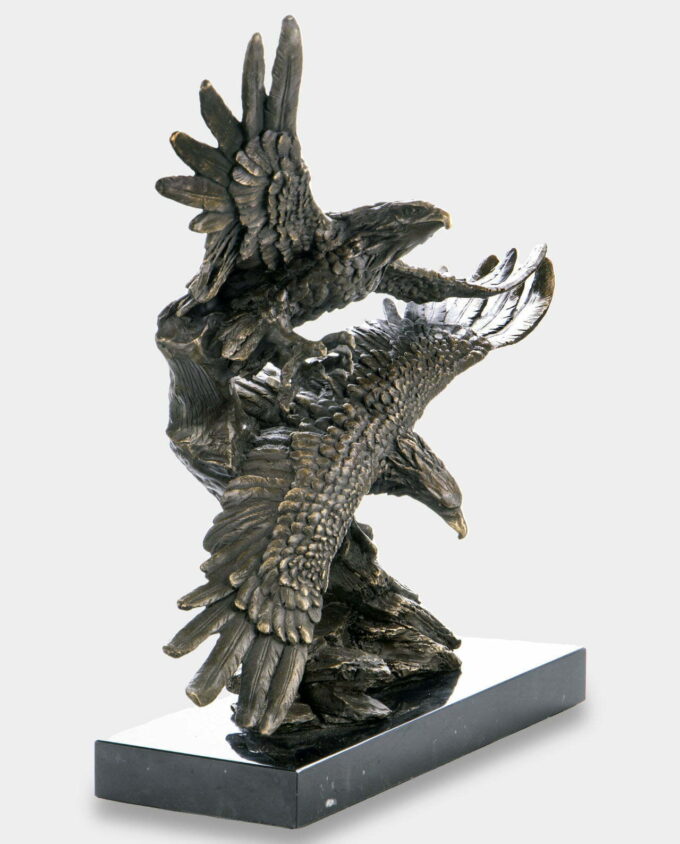 Pair of Eagles Bronze Sculpture on Marble