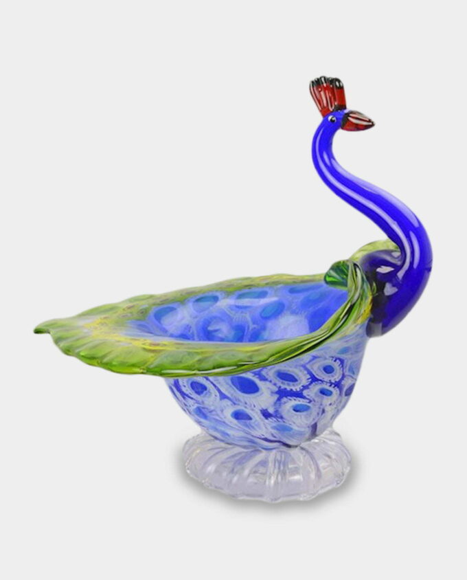 Glass Figure Murano Style Peacock with Folded Tail
