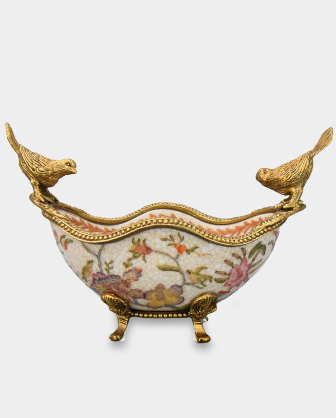 Bronze Mounted Porcelain Bowl with Birds