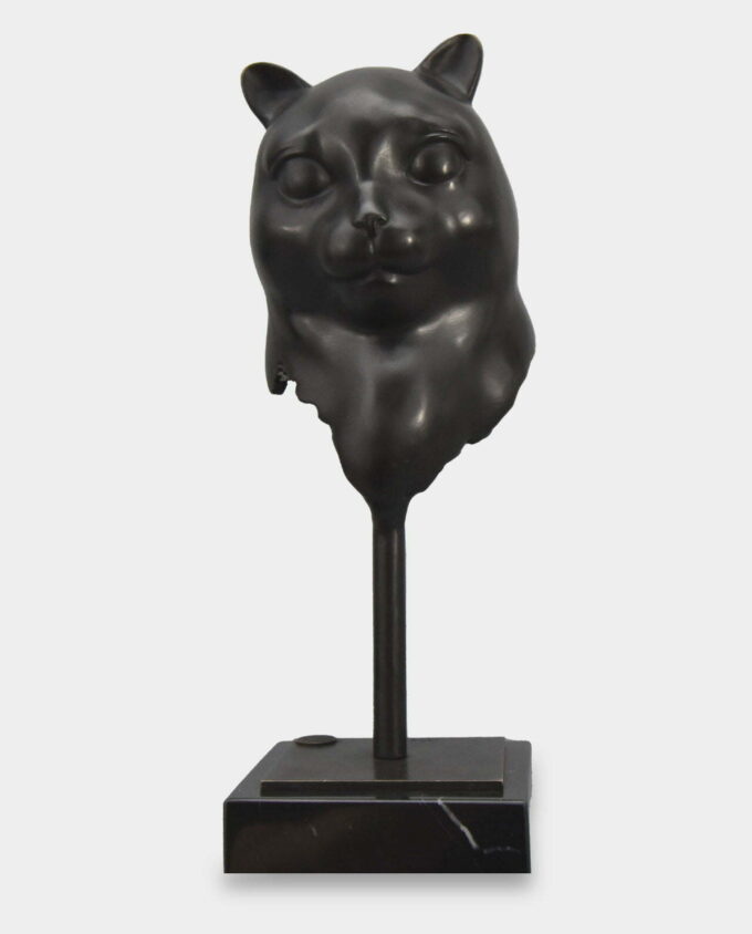 Cat Head Bronze Sculpture on Marble Base
