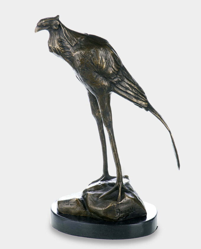 Bird of Prey Secretary Bronze Sculpture on Marble