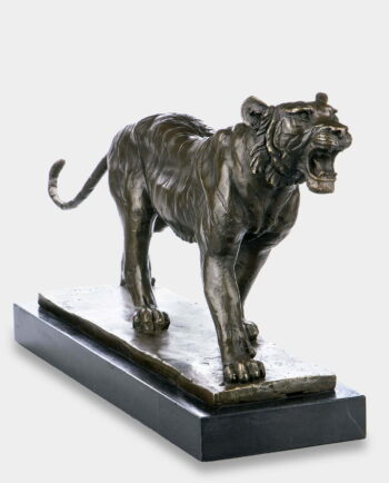 Roaring Tiger Bronze Sculpture on Marble Base
