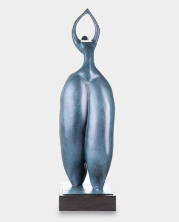 Woman with Hands Above Her Head Modernist Patinated Bronze Sculpture