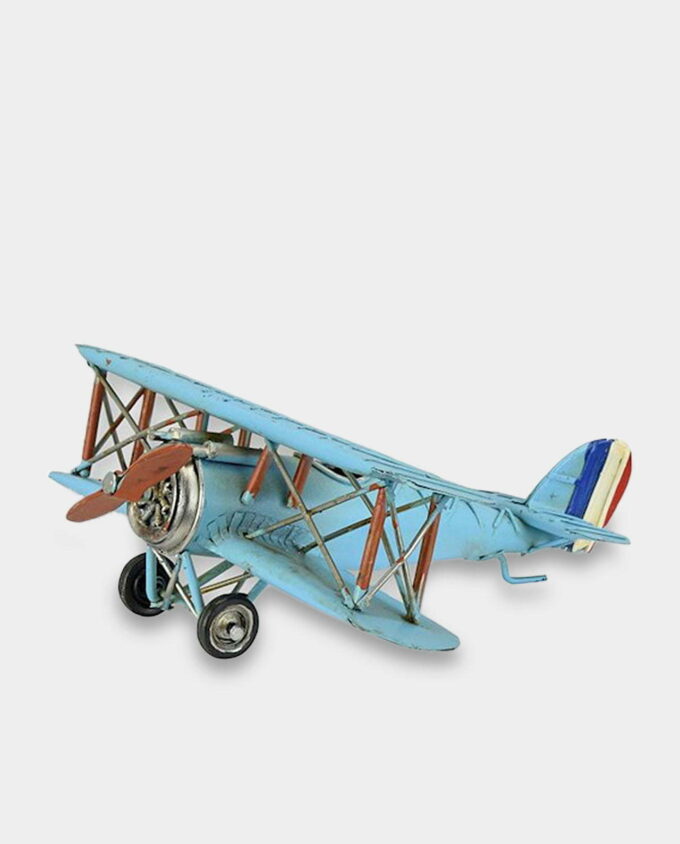 Airplane Biplane Blue Metal Model