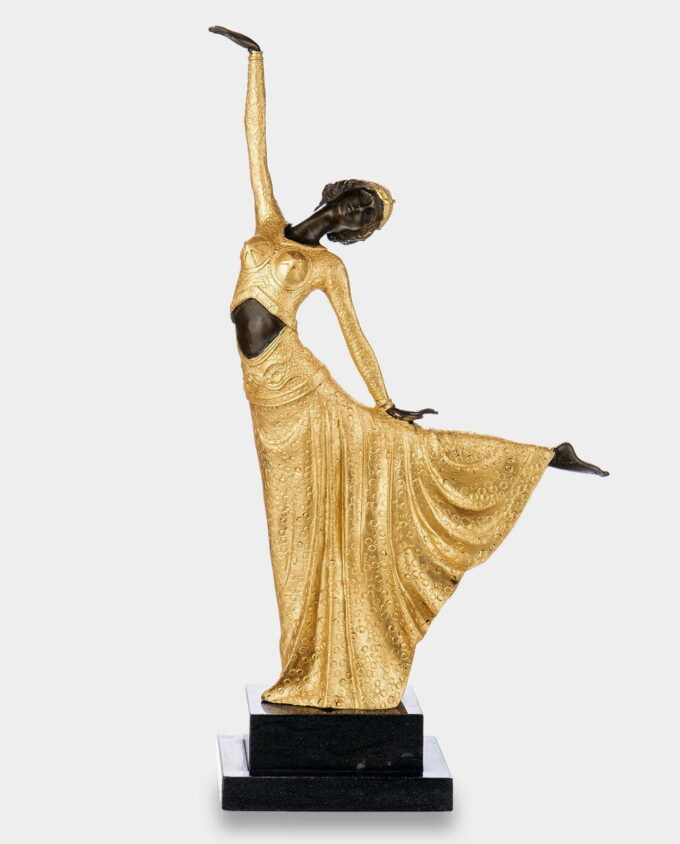Revue Dancer in Golden Dress Bronze Sculpture
