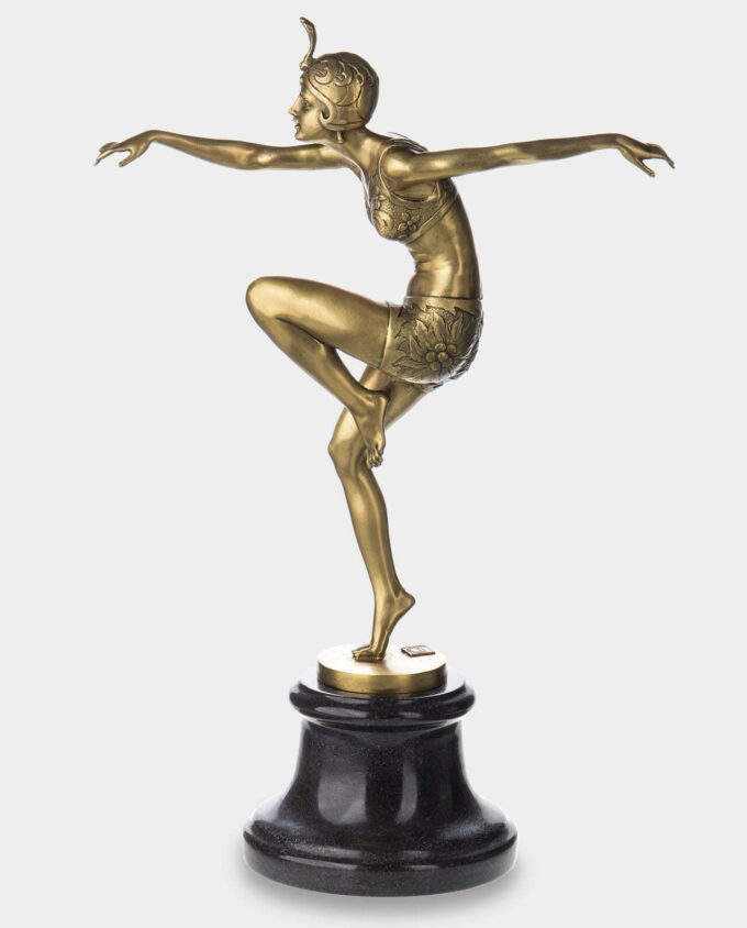 old Bronze Sculpture Dancer "Con Brio" by F. Preiss Art Deco
