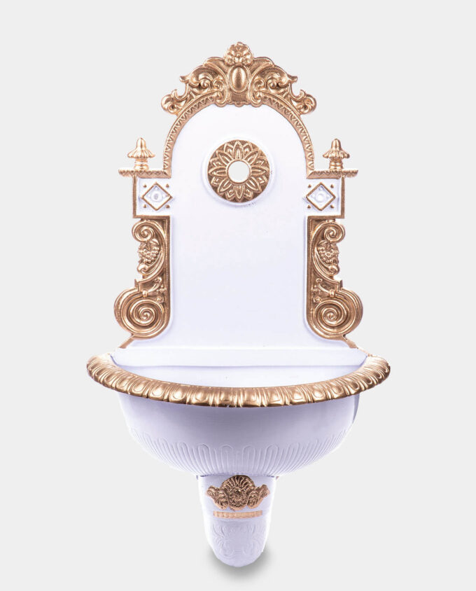 Garden Fountain Wall Spout With Brass Tap White and Gold