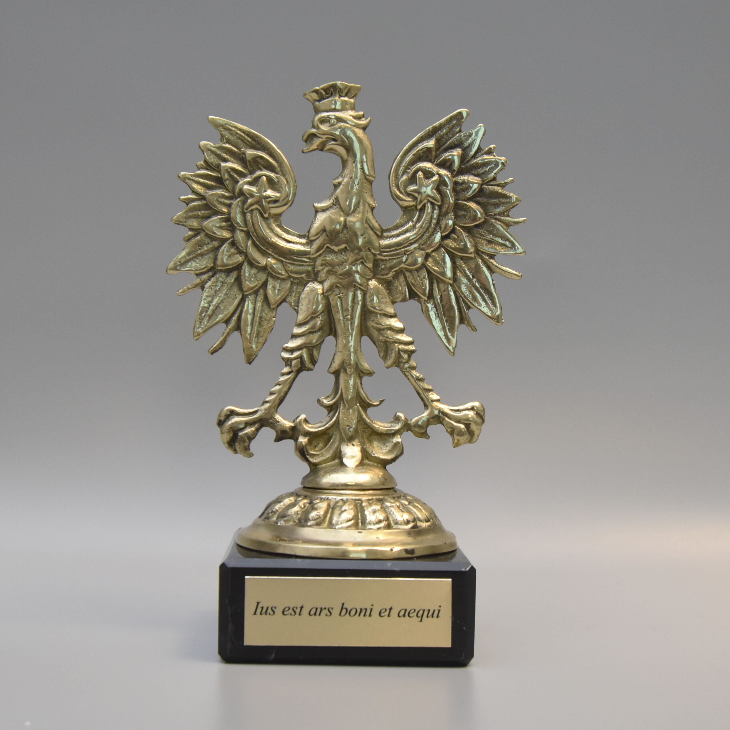 Crowned Eagle Brass Figurine on a Base with Engraving Coat of Arms of Poland Gift for Nomination for Bailiff