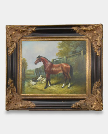 Black and Gold Framed Oil Painting Horse and Ducks