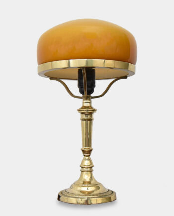 Golden Table Lamp in Art Deco Style with Cognac Glass Shade