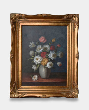 Oil Painting Still Life Flower Bouquet in a White Vase