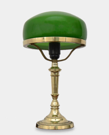 Golden Table Lamp in Art Deco Style with Green Glass Shade