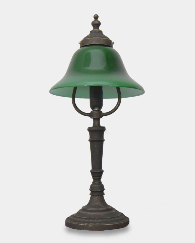 Nightstand Lamp in Art Deco Style with Green Glass Shade