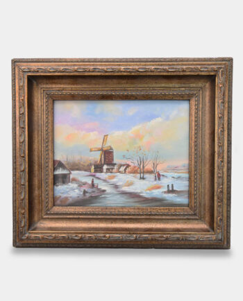 Oil Painting Snowy Mill in Winter