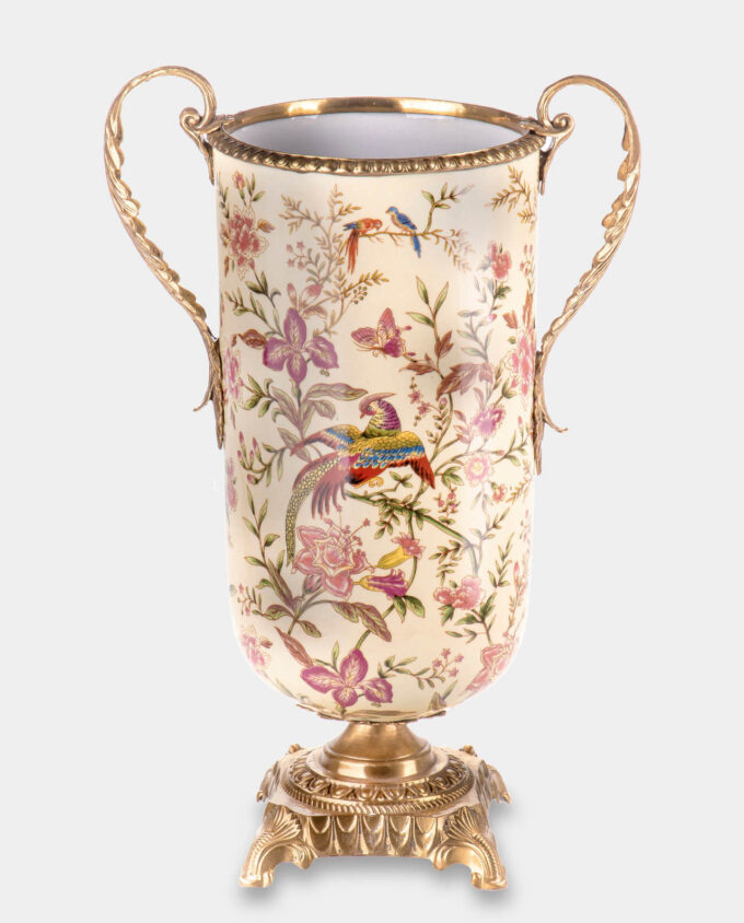 Bronze mounted Porcelain Vase with Parrots among Flowers
