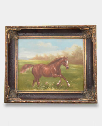 Black and Gold Framed Oil Painting Galloping Horse