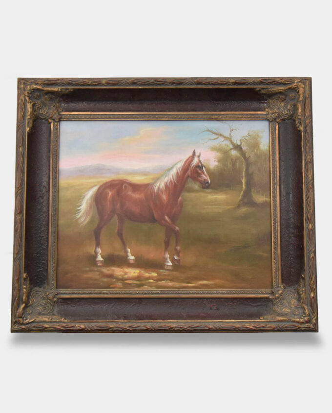 Oil Painting Black and Gold Frame Brown Horse