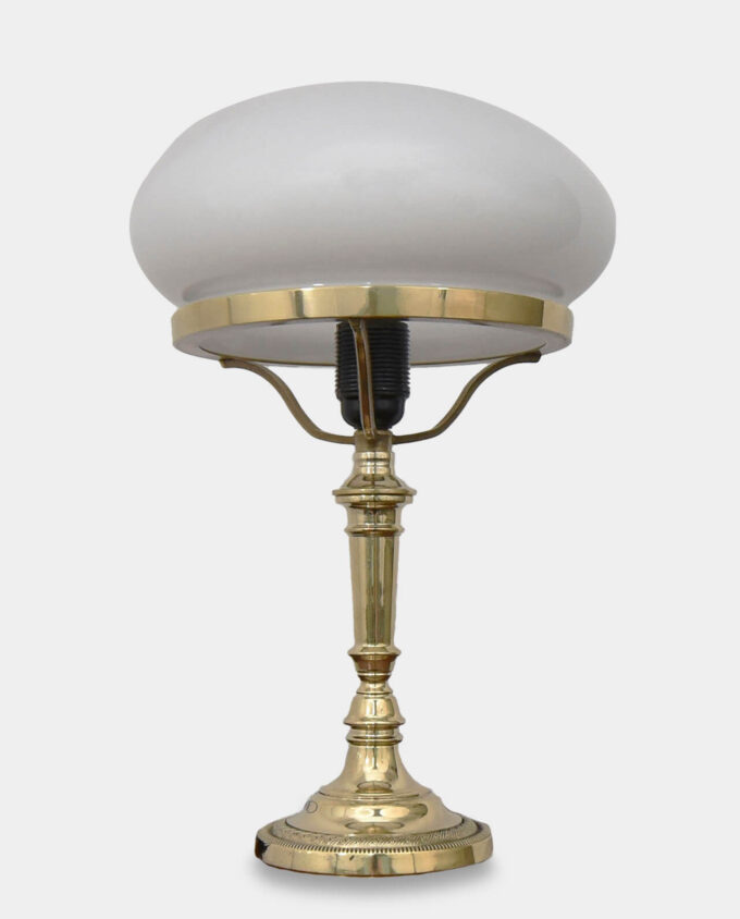 Golden Table Lamp in Art Deco Style with White Glass Shade