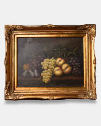 Oil Painting Still Life Grapes and Peaches on Dark Background