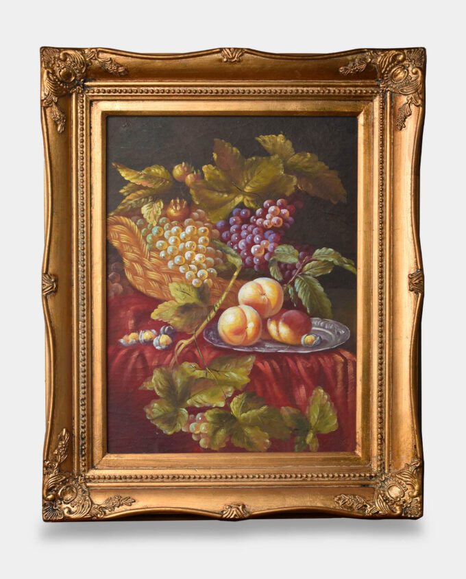 Oil Painting Still Life Colorful Grapes and Peaches
