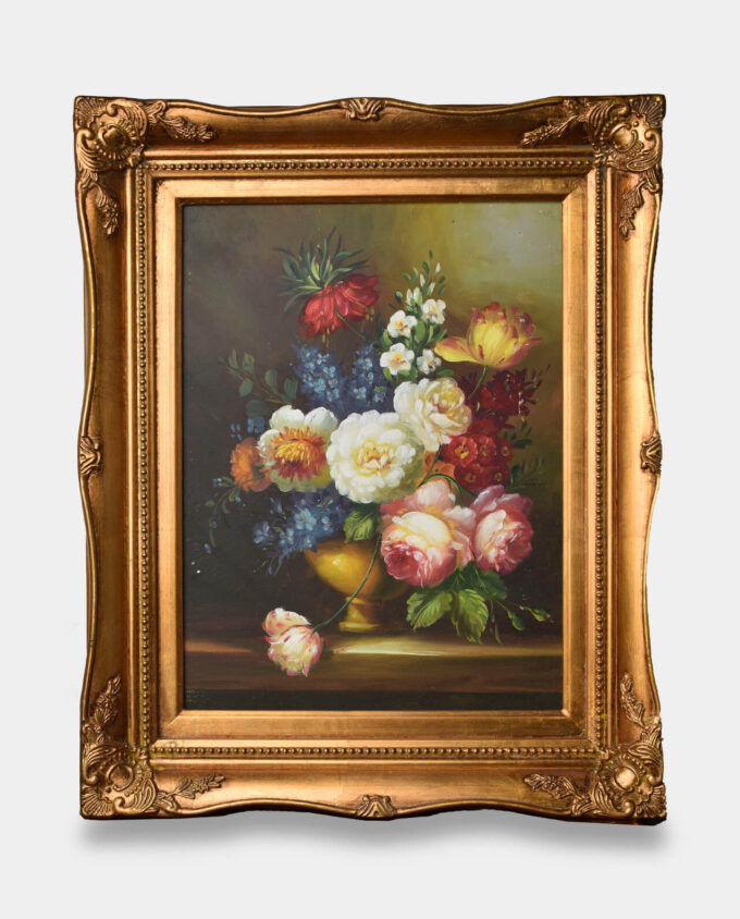 Oil Painting Still Life Colorful Blooming Flowers