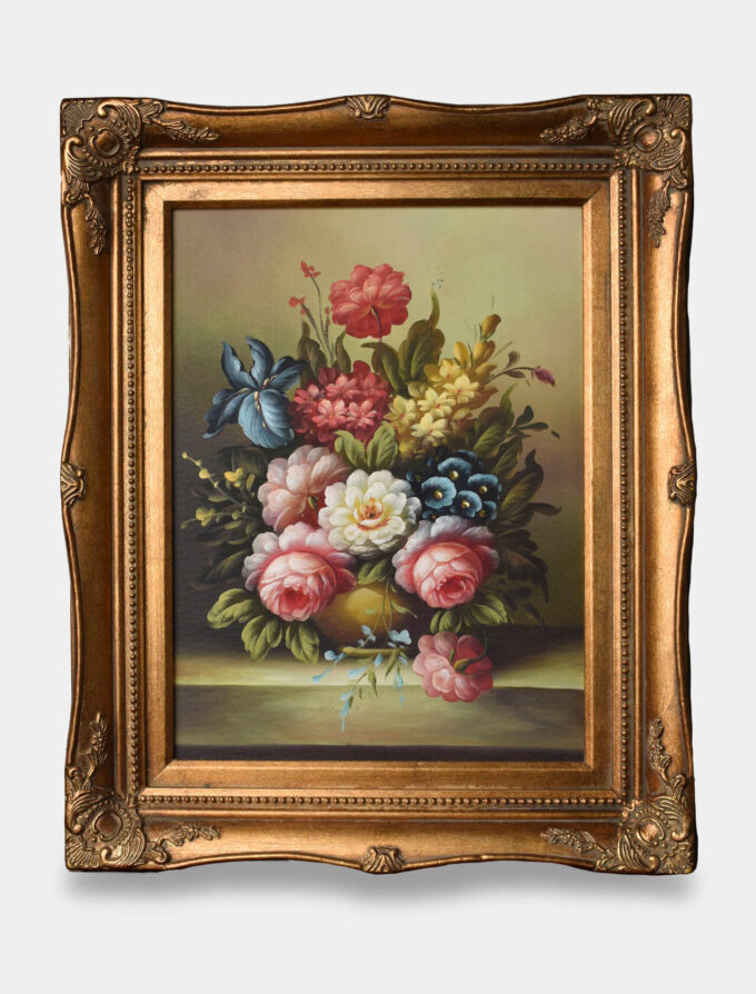Oil Painting Still Life Colorful Flowers in Vase