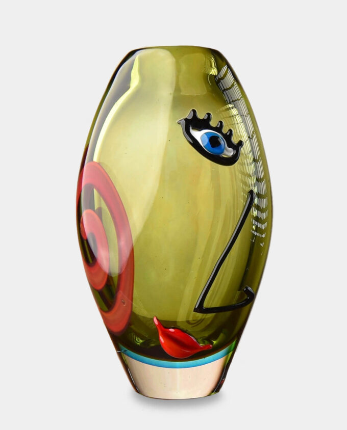 Murano Style Glass Vase Smiling Woman