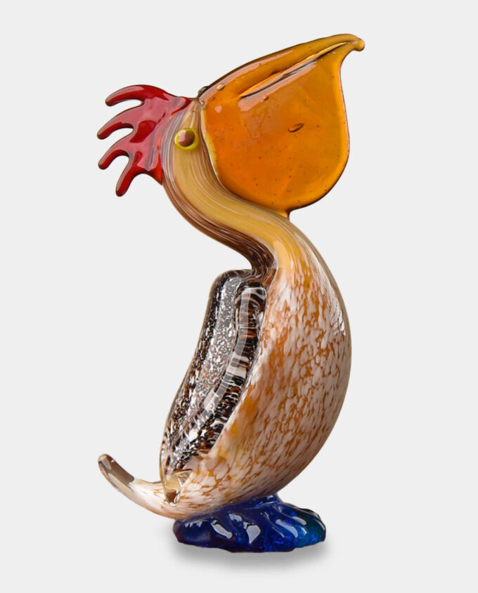 Orange Pelican Glass Figurine in Murano Style