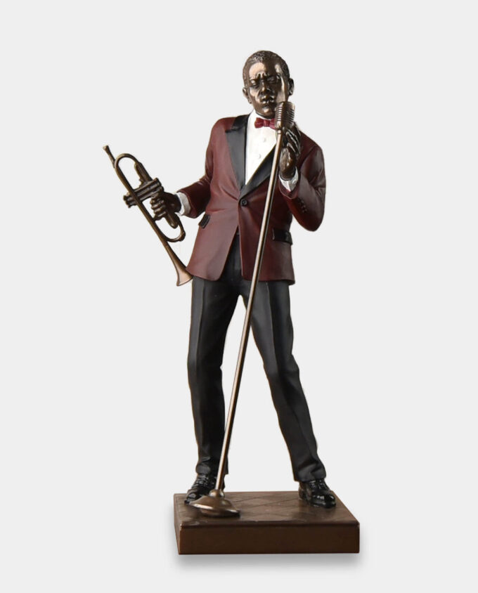 Jazz Singer with Trumpet Figurine on Base with Engraving