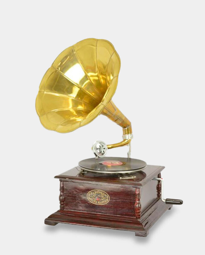 Decorative Gramophone in Retro Style on a Square Base