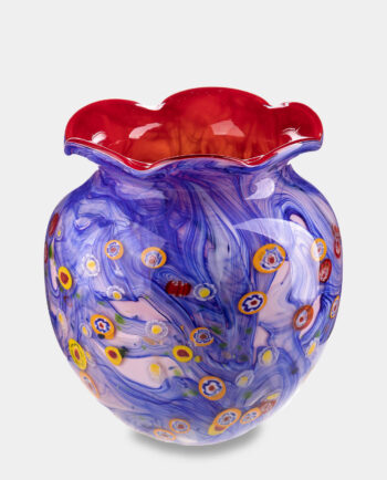 Purple and Red Murano Style Vase with Decorative Elements