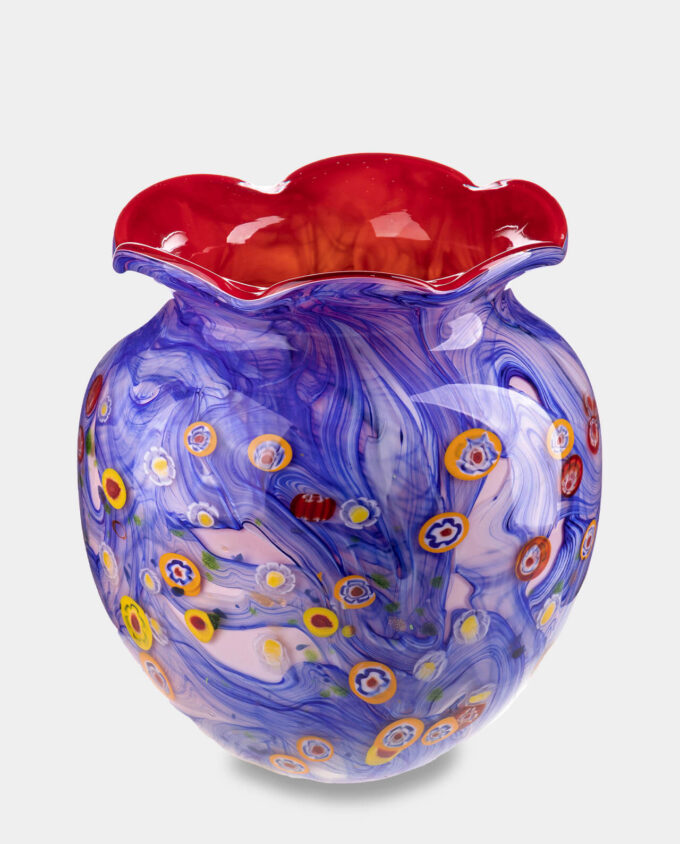 Purple and Red Murano Style Vase with Decorative Elements