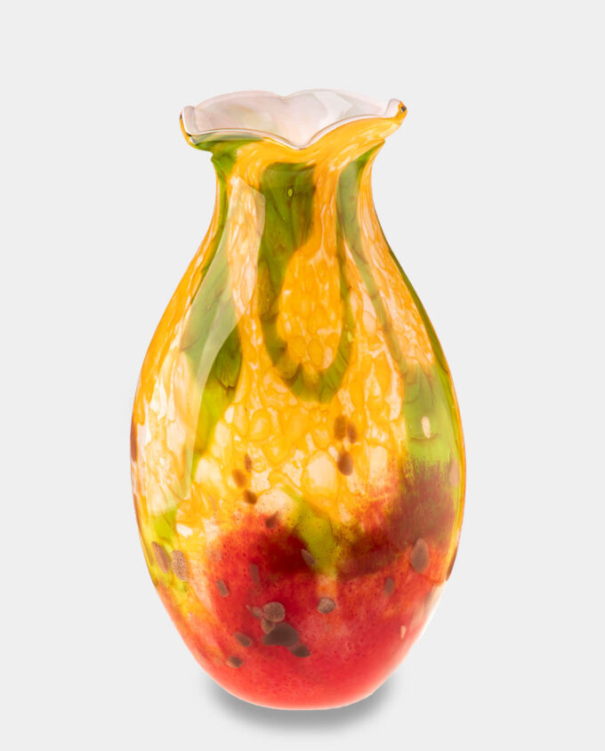 Yellow Murano Style Vase with Colorful Elements
