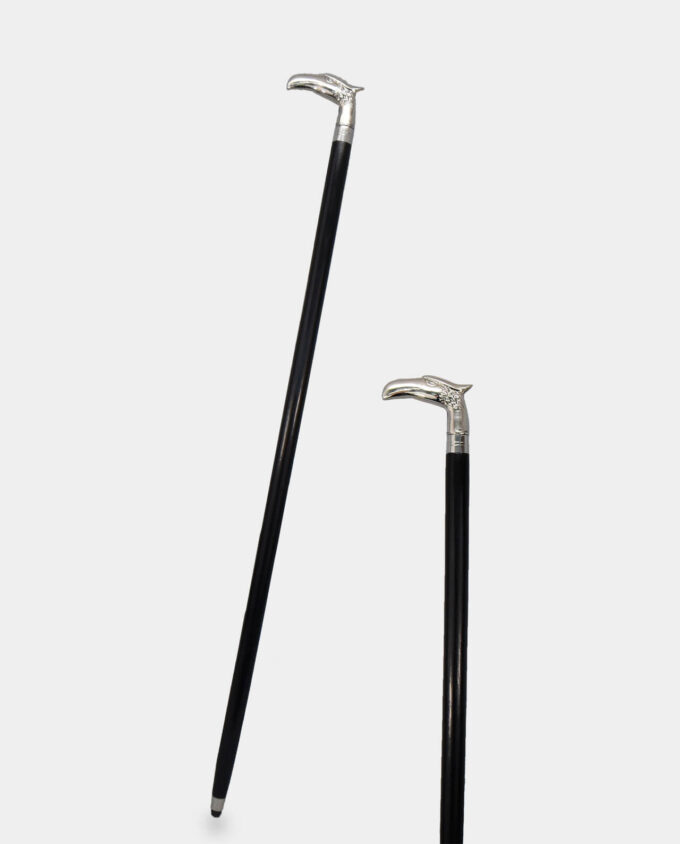 Black and Silver Wooden Walking Stick with an Eagle