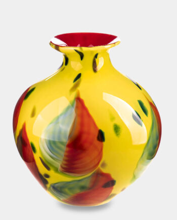 Murano Style Round Yellow Vase with Decorative Elements
