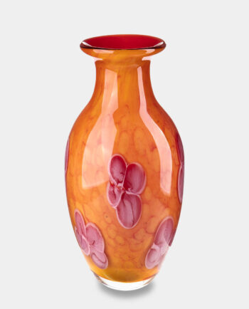 Orange Murano Style Vase with Decorative Flowers