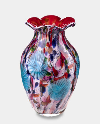 Red Vase in Murano Style with Blue Jellyfish