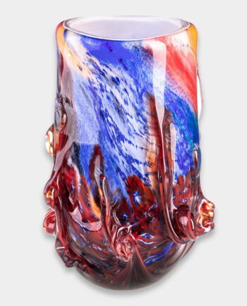 Murano Volcano Blue Red Glass Vase