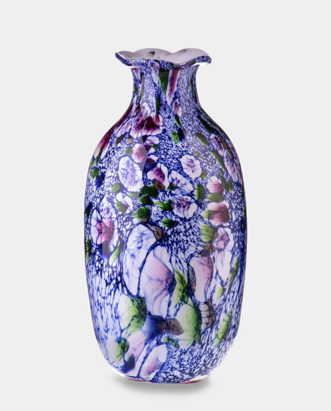 Tall Vase in Murano Style Purple with Flowers