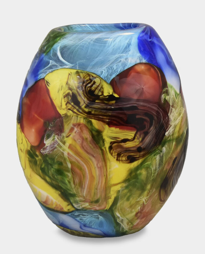 Murano Style Glass Vase Multicolored Wide